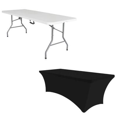 China Wholesale cheap black stretch logo table cover promotion spandex elastic rectangular fitted tablecloth custom printed waterproof 6ft for sale