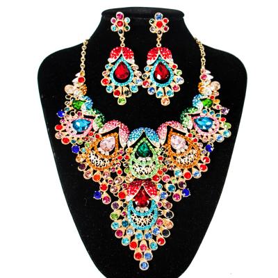 China New CLASSIC exaggerated bridal party evening costume copper alloy necklace earrings crystal jewelry jewelry for sale