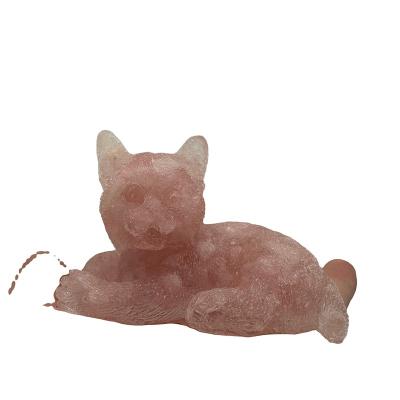 China China Natural Rose Crystal Chips Resin Pink Cat Fortune Craft Small  Cute Cats Figurines  Ornaments Crafts for sale