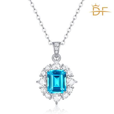 China Quality Guaranteed FASHIONABLE Blue Silver Topaz Claw Setting Sapphire Pendant Necklaces For Women for sale