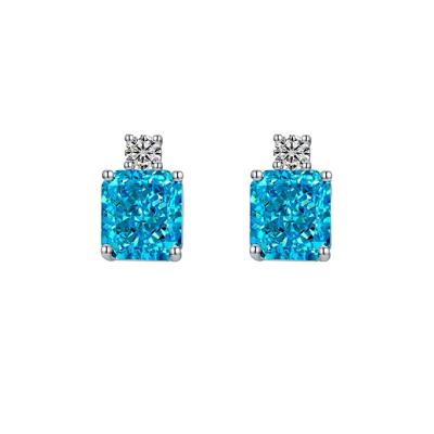 China Other DF sea ice earrings blue silver inlaid 910 sterling silver simple high carbon diamond earrings s925 for sale