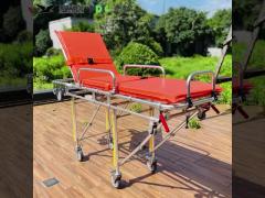 Durable Rubber Wheels Ambulance Collapsible Stretcher 75° Maximum Backrest Adjustment