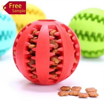 China Stocked Pet toy durable soft rubber ball chew toys tooth cleaning leakage food dog toys for sale