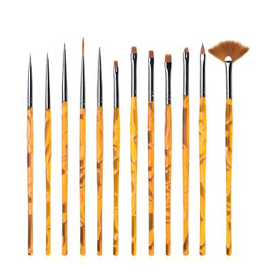 China 12pcs NAIL UV Gel Painting Carving Pen Purple Handle Acrylic Nail Brush Set for sale