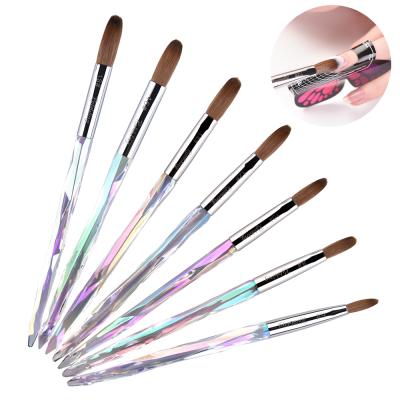 China UV Acrylic Nail Brush Nail Extension Pen Brush Crystal Handle Kolinsky High Quality Nail Art Brush Gel Builder UV Nail Brush for sale