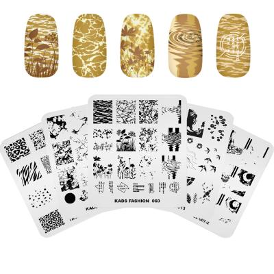 China Fashionable KADS Nail Stamp Plates Water Ripple Pattern Design Stainless Steel Nail Art Stamping Template for sale