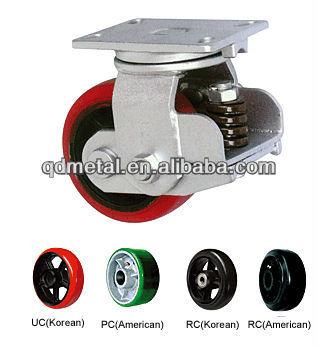 China Heavy duty PU and iron spring shock absorbing casters for sale