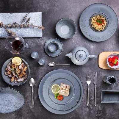 China Viable Porcelain Gray Dinner Platter Ceramic Matte with Spotted Restaurant Tableware for sale