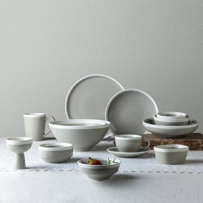 China Viable Cheap Price Wholesale Guangzhou Color Glazed Gray Porcelain Hotel Dinner Set for sale