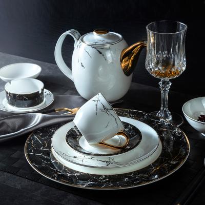 China Restaurant Marbled Fine Dining Plate Bone China Dining Dinner Set for sale