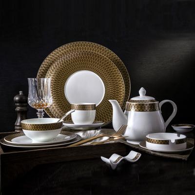 China Wholesale 18Pcs Gold Pattern Rim Edge Bone China Luxury Viable Ceramic Decorative Tableware for sale