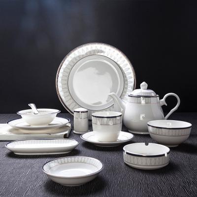 China Silver Line Viable Dinner Dish Daily Ceramic Bowl Bone China Banquet Restaurant Use Set for sale