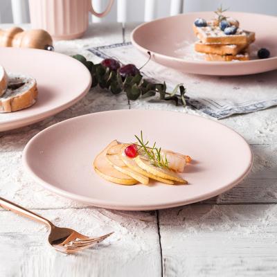 China Eco-Friendly Matte Shallow Dinner Dish Pink Porcelain Sustainable Material for sale