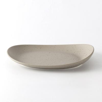 China Sustainable Matte Beige Irregular Rectangular Ceramic Serving Plate for sale