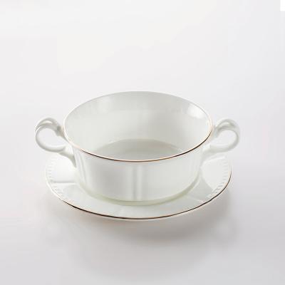 China Manufacturer Supply High Quality Porcelain Viable Soup Bowl for Restaurant Hotel Bone China with Gold Rim Soup Cup Set for sale