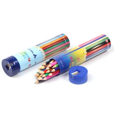 China Promotional Customized School Logo 7 Inch 24pcs Color Pencil Set In Tin Tube For Kids for sale