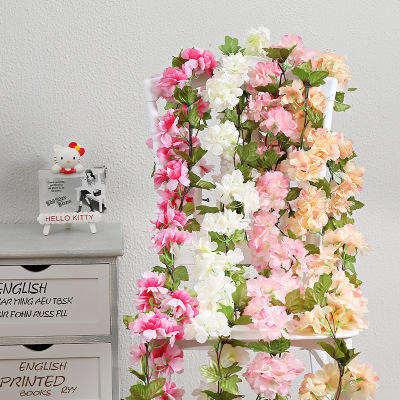 China Beautiful Colorful Wholesale Decoration Background Flower Strip Artificial Cherry Blossom Flowers Rattan for sale