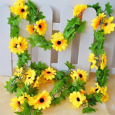 China Beautiful Colorful Manufacturer decorate living room real touch silk artificial sunflowers vine for party for sale