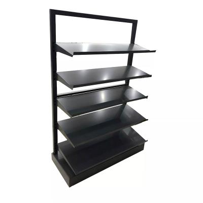 China 2022 Eco-friendly Hot Selling Black Supermarket Shelf Metal Display Rack Holder Storage For Showing Goods for sale