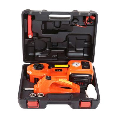 China Car Jack 12V DC 3.0T Electric Hydraulic Floor Car Jack Tire Inflator Pump and LED Flashlight 3 in 1 Set with Electric Impact Wrench for sale