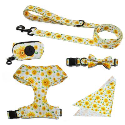 China Customized Printable Design Dog Harness Leash And Collar And Bandana Set for sale