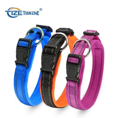 China Luxury Nylon Padded Dog Collars Logo Adjustable Soft Personalized Padded Custom Nylon Striped Pet Collar for sale