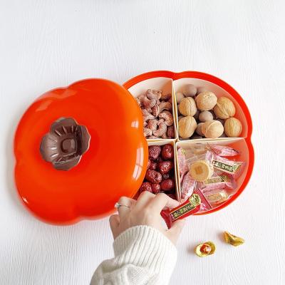 China New Chinese Style Persimmon Ruyi Divided Persimmon Candy Box Household Living Room Nut and Melon Seed Snack Storage Plate for sale