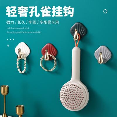 China Behind Doors/On Walls Light Luxury Peacock Hook Home No Punching Strong Hook Door Wall No Trace Sticking Hook 4 Pack for sale