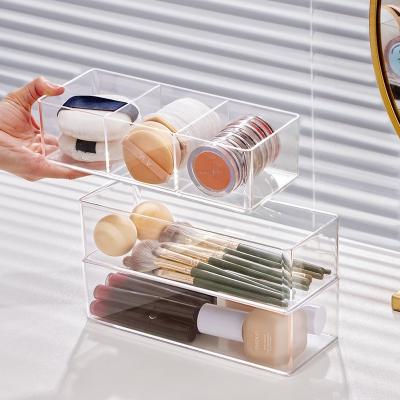 China Sustainable Acrylic cosmetics storage box desktop debris storage transparent dressing table organizing box for sale