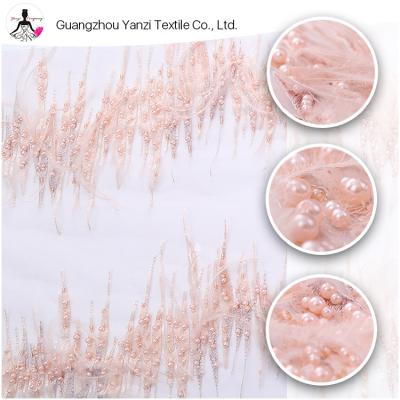 China Popular Glitter Sequin Pearl Embroidery Lace Design Bridal Embroidered Net Lace Fabric MX413 for sale