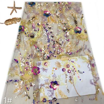 China Viable Sequin G1834-46 Cord Lace Fabric African Lace Fabric Yellow Guipure Cord Lace Fabric for sale