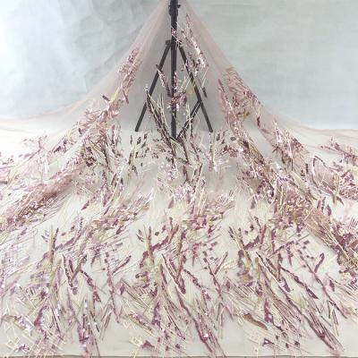 China 2021 Viable Luxury Colorful Nigerian Sequined Flower Net Lace Fabric 2021 H1167-24 For Dress Lace For Evening Party Dress for sale