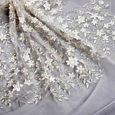 China New French Wedding Sustainable Fabric Lace Fabric 3d Flower With Beads for sale