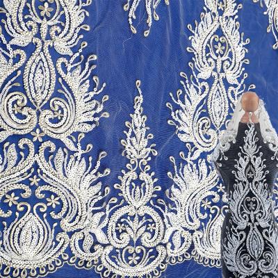 China QC068 2020 Fashion Sustainable Embroidery Beaded Tulle Lace Fabric With Sequins for sale