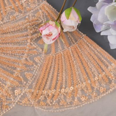 China MX737 Viable Embroidery Sequin And Sequin Beaded Fabric Orange Bridal Lace Fabric Wedding Lace Fabric for sale