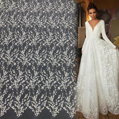 China MX288 Viable White Bridal Direct Tulle Lace Fabric Sequins Direct Luxury Quality Polyester Net Lace Fabric For Bra Hemming for sale