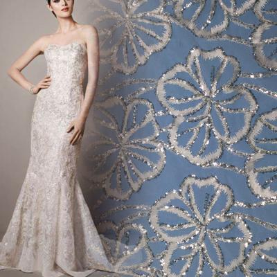 China MX508 2021 Latest Style Chic Selling Sequin Fabric Best Viable By The Yard White Bridal Lace Fabric Wedding For Women Dress for sale