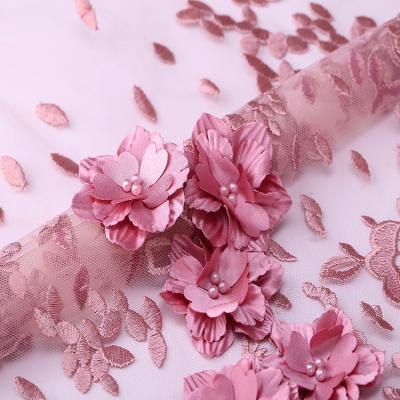 China Sustainable Wholesale Apparel Material 3D Flower Lace Embroidered Fabric For Bridal for sale