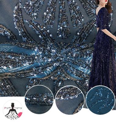 China Viable New Arrival Blue Sequin Fabric , High Quality Sequin Embroidery Fabric for sale