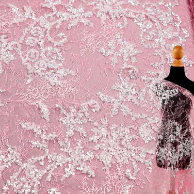 China Viable wholesale beauty mx041 gradient pink heavy sequin lace crystal sequin fabric for sale