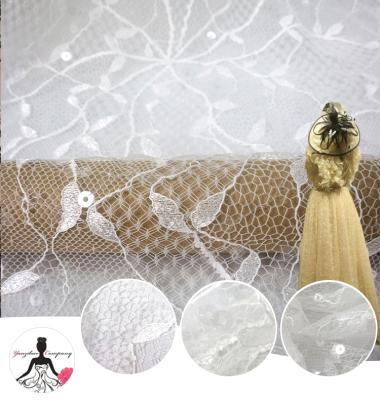 China Bridal Mesh Tulle Fabric , Women Wedding Dress Italy French Chantilly Lace White Sequins Lace Fabric for sale