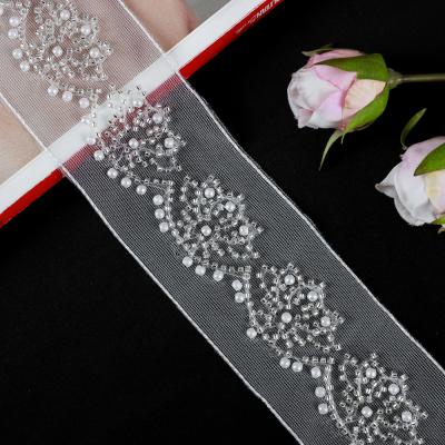 China Hot Selling Viable Yanzi 6CM Wide French Lace Trim Fabric For Garment DIY Dress Wedding Veil Dress Lace Trim for sale