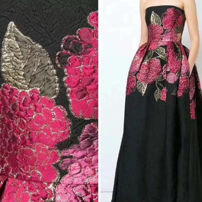 China New Fashionable Polyester 100% Floral Jacquard Fabric Stock Lot Viable For Wedding Dress for sale