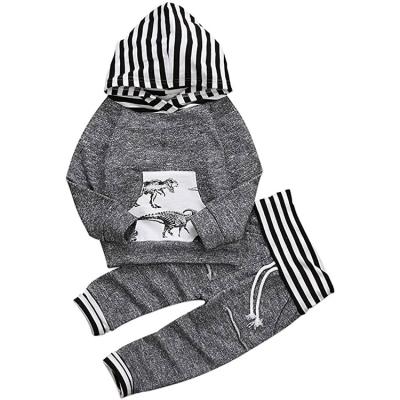 China 3-24M Infant Baby Boy Breathable Clothes Set Front Long Sleeve Hooded Dinosaur Sweatshirt +Pocket Cartoon Print Pants Autumn Casual Outfits for sale