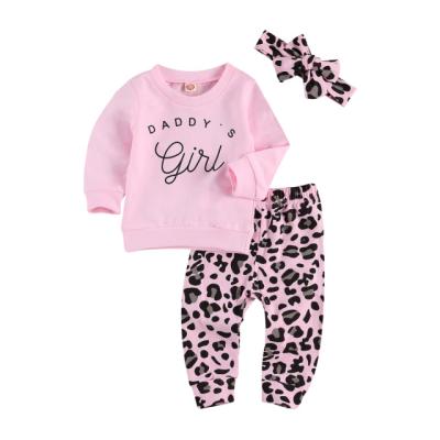 China Breathable Infant Baby Clothes Sets Letter Long Sleeve Pullover Sweatshirt Tops Leopard Pants 0-24M Autumn Winter Baby Clothes Sets for sale