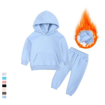 China 2021 Winter Kids Boy Girl Fleece Jogger Sweater Hoodie Casual Jogging Pants Set Solid Cotton 2 Pieces Sweatsuit For 1-13 Years for sale