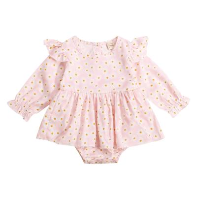 China Sleeeves 0-24M Girl's Long Romper Autumn Daisy Print Pink Ruffle Long Dress Cute Infant Baby Sleeve Newborn Playsuits for sale