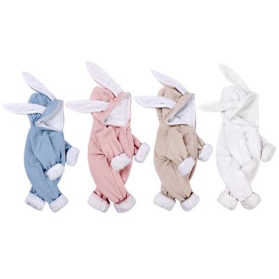 China Winter Kid Baby Boy Girl Clothes Breathable Toddler Clothes Neutral Overall Warm Fleece Jumpsuit Bunny Ears Romper Long Sleeve Baby Clothes for sale