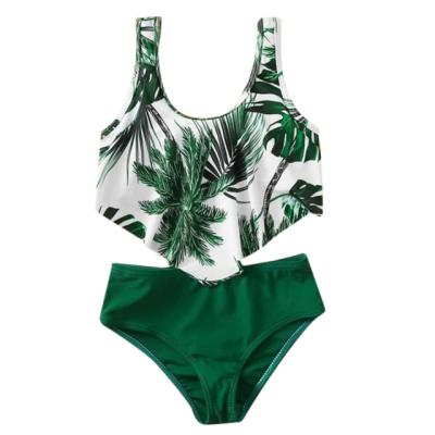 China Brand New Breathable Toddler Babies Leaf Print Swimwear Kids Girls Two Piece Swimwear Green Swimwear Beach for sale