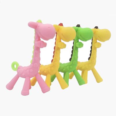 China Eco-friendly Baby Toothbrush Silicone Deer Shape Infant Soft Teething Toy Cleaning Silicone Baby Teether for sale